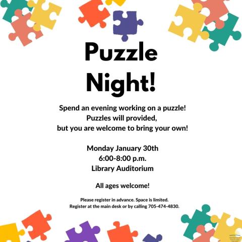 Puzzle Night Jan. 30 at 6:00 PM