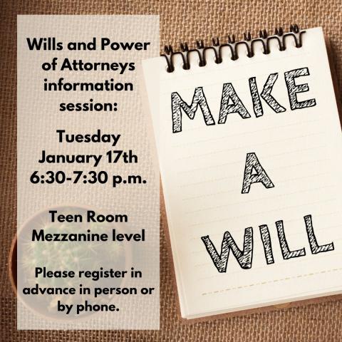 Make a will info session Jan. 17 at 6:30 PM