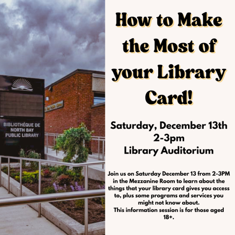 How to make the mot of your library card Dec. 13 2-3PM in the Mezzanine Room