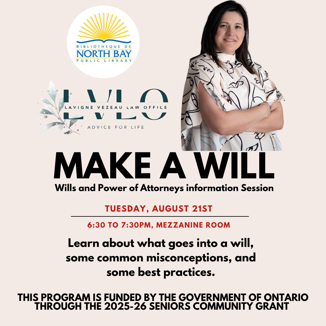 wills and power of attorneys info session Aug 21 6:30-7:30PM in the Mezzanine Room